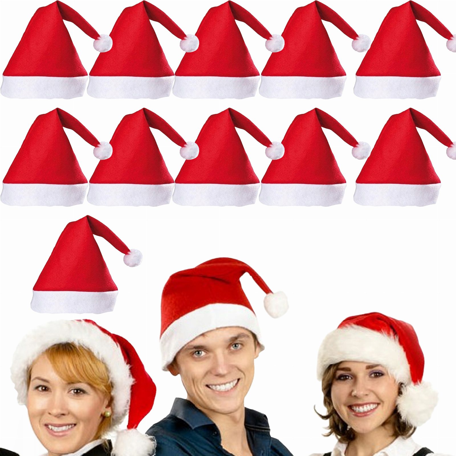 12 x CZAPKA ŚWIĄTECZNA MIKOŁAJA ŚWIĘTEGO MIKOŁAJA Z POMPONEM ŚWIĄTECZNY