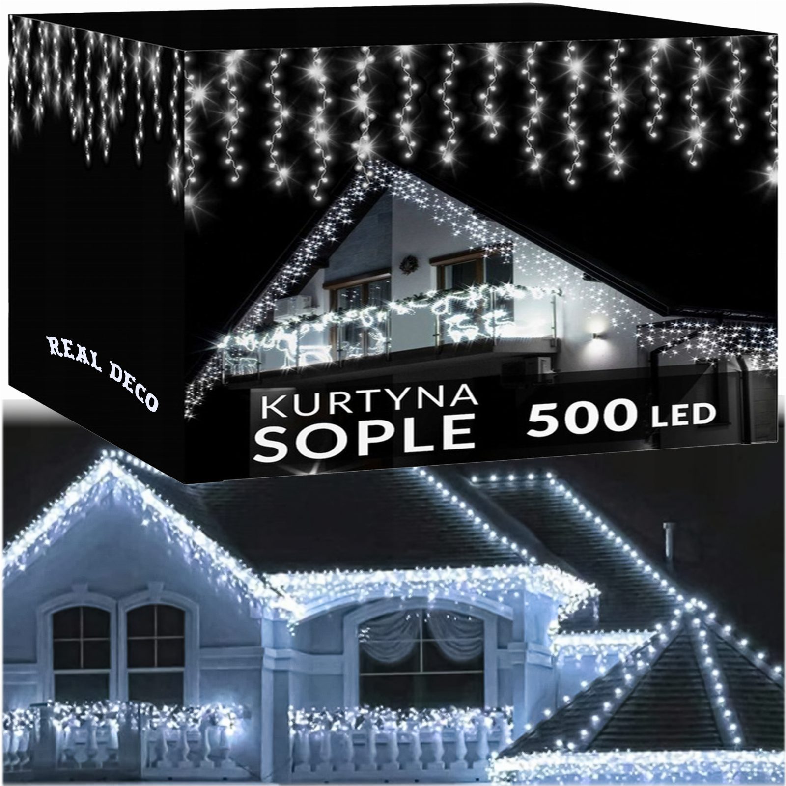KURTYNA SOPLE 500 LED LAMPKI ŚWIĄTECZNE ZEWNĘTRZNE IP44 STAŁE + FLASH BIAŁE