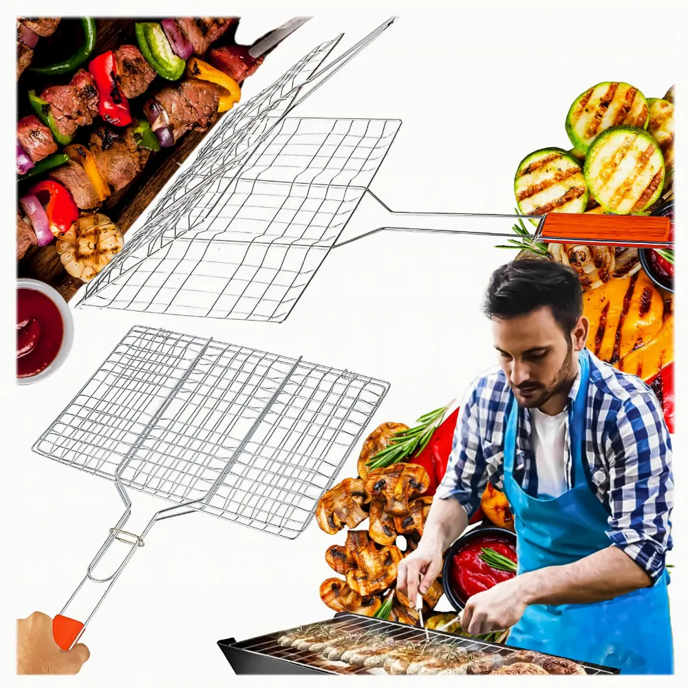 Ruszt Składany do Grillowania Pieczenia Zamykany Kratka Metalowy 34x58 cm