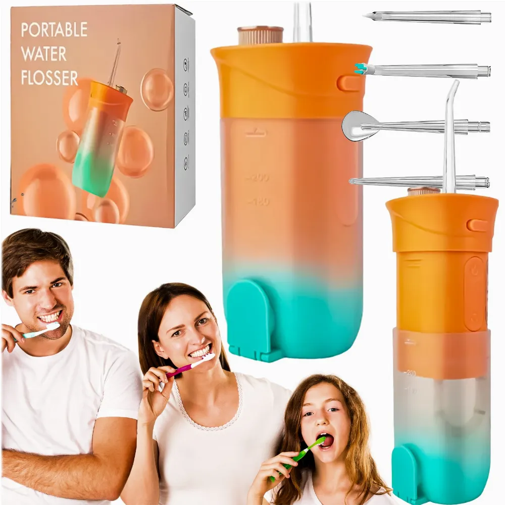 IRYGATOR DO ZĘBÓW BEZPRZEWODOWY DENTYSTYCZNY MOCNY 4 DYSZE 3 TRYBY 200 ML