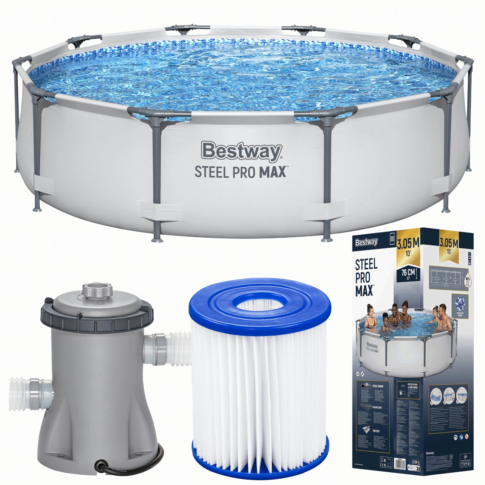 Bestway 56408 Basen Ogrodowy Stelażowy Stelaż Okrągly Steel Pro 305x76 cm 