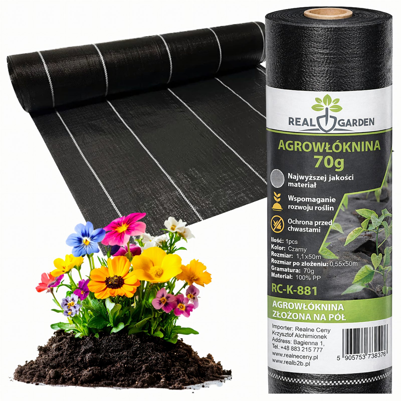 Agrowłóknina 70g 1,1m x 50m Czarna UV Agrotkanina Mata Antychwastowa