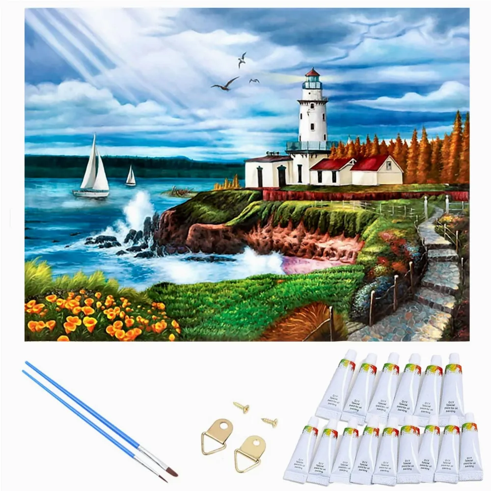 MALOWANIE PO NUMERACH OBRAZ Z RAMĄ  DIY ZESTAW PĘDZLE FARBY PŁÓTNO 30x40