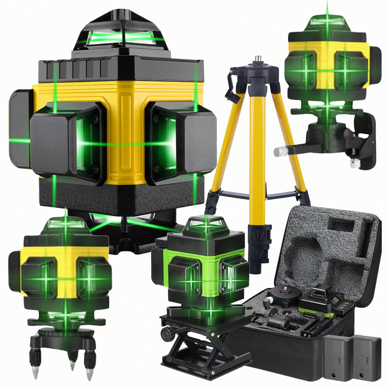 Poziomica Laserowa Laser Krzyżowy 360 Liniowy 16 Linii Zestaw Statyw 2 x Aku