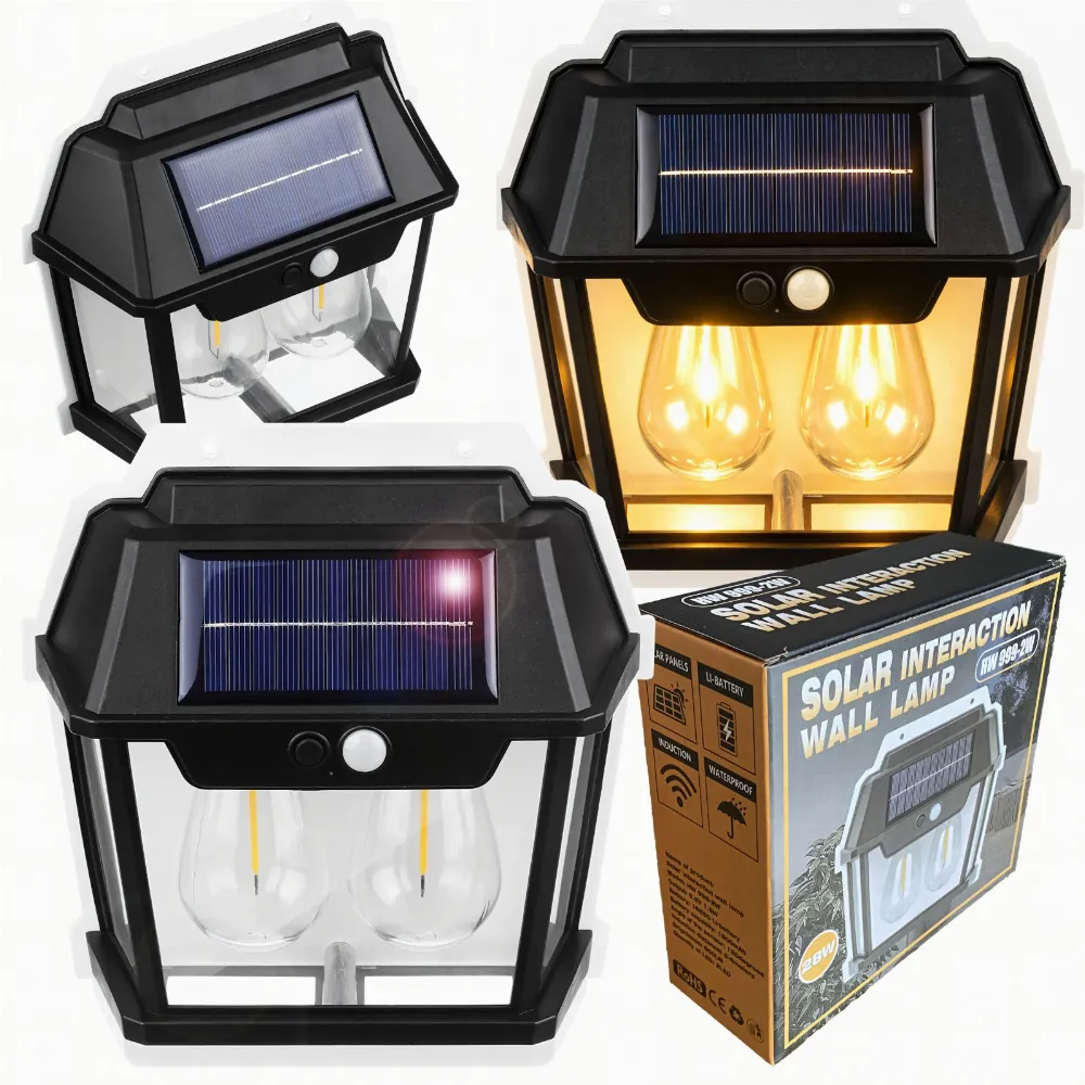 Lampa Solarna Led Podwójna Kinkiet Ogrodowy Elewacyjny z Czujnikiem Ruchu 