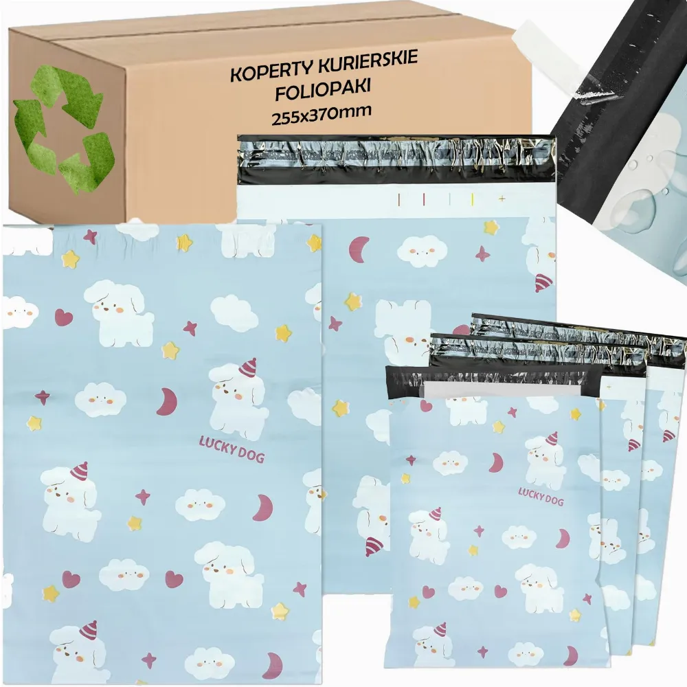 FOLIOPAKI KURIERSKIE MOCNE KOPERTY FOLIOWE 255x370 LUCKY DOG 50szt