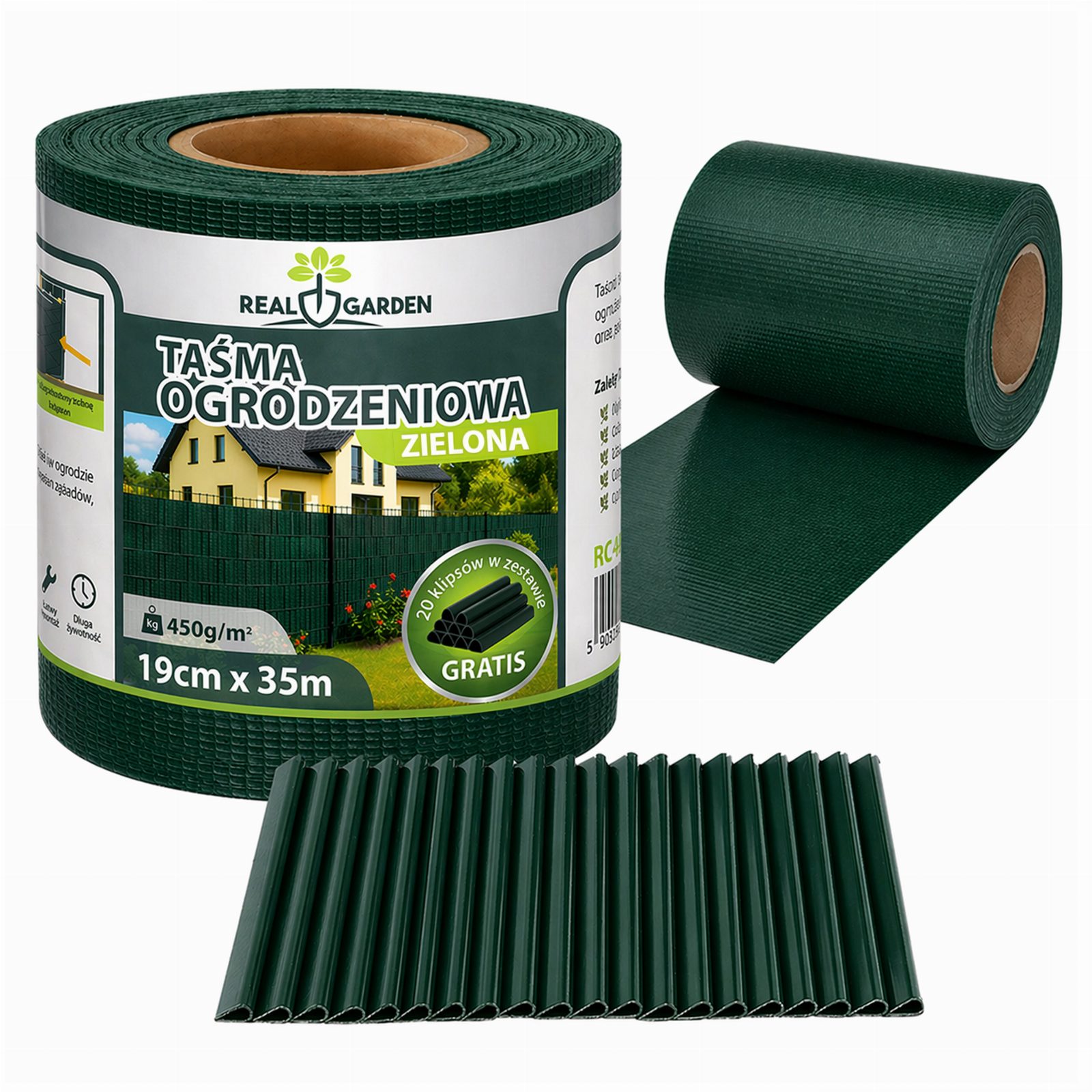 Taśma Ogrodzeniowa 19cm x 35m Osłona Panelowa na Ogrodzenie Płot UV Zielona