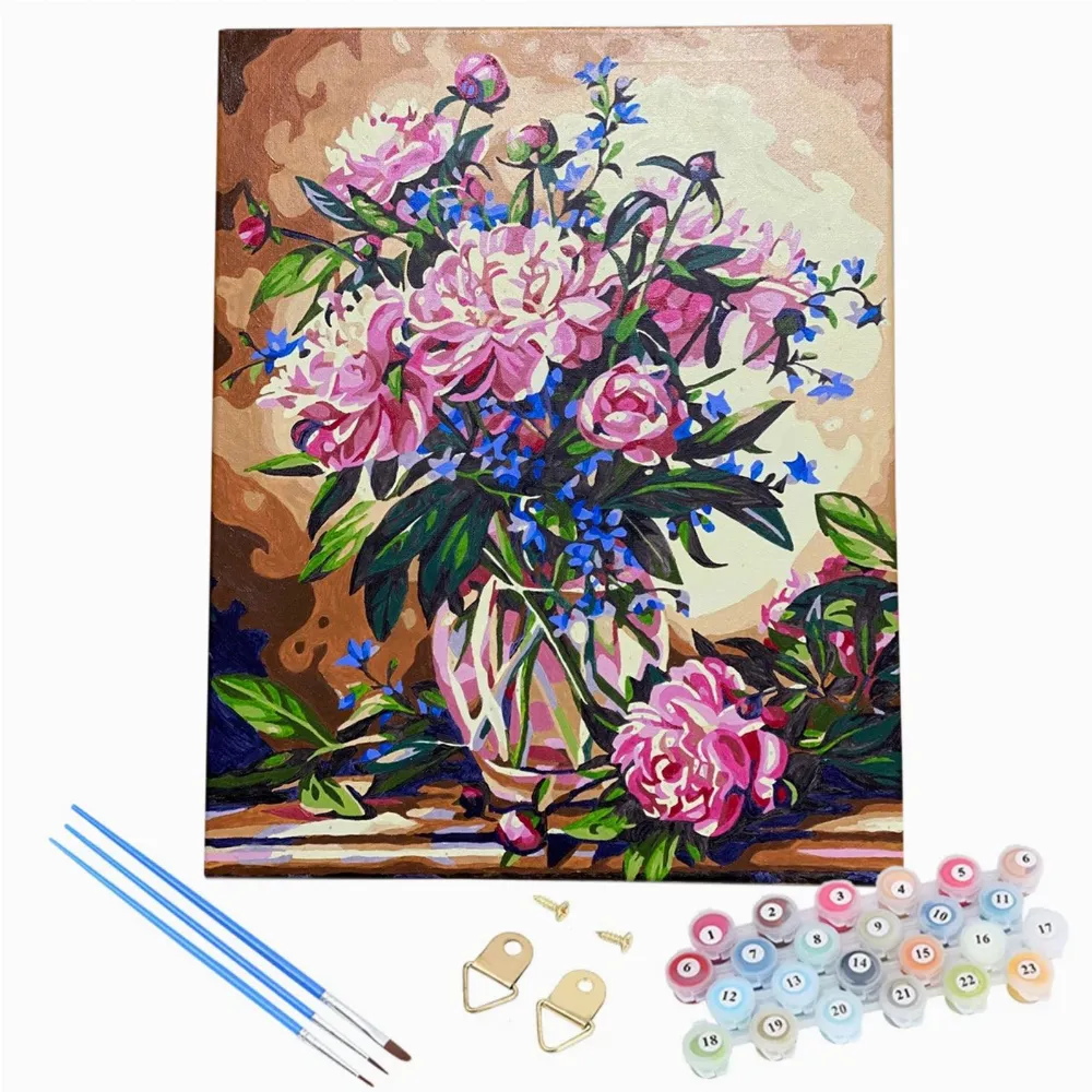 MALOWANIE PO NUMERACH OBRAZ Z RAMĄ  DIY ZESTAW PĘDZLE FARBY PŁÓTNO 20x30