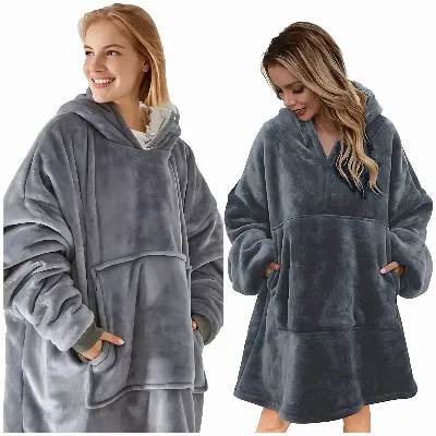 DUŻA BLUZA KOCOBLUZA OVERSIZE GRUBA Z KAPTUREM SZLAFROK SZARA DAMSKA MĘSKA