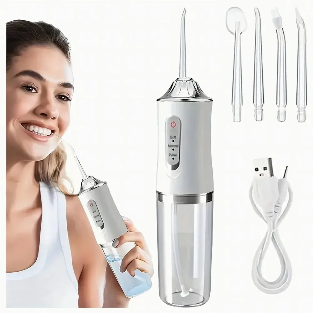 Irygator do Zębów Bezprzewodowy Dentystyczny Mocny 4 Dysze 3 Tryby 220 ml