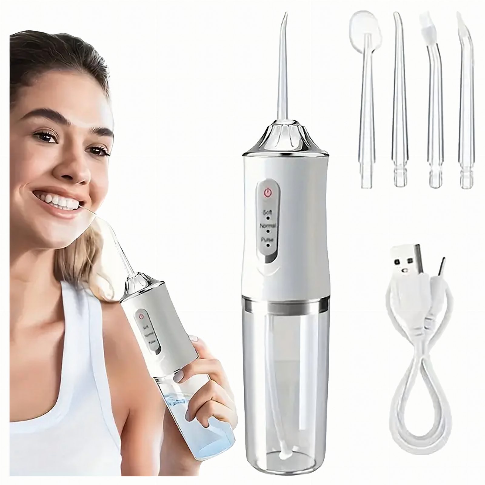 Irygator do Zębów Bezprzewodowy Dentystyczny Mocny 4 Dysze 3 Tryby 220 ml