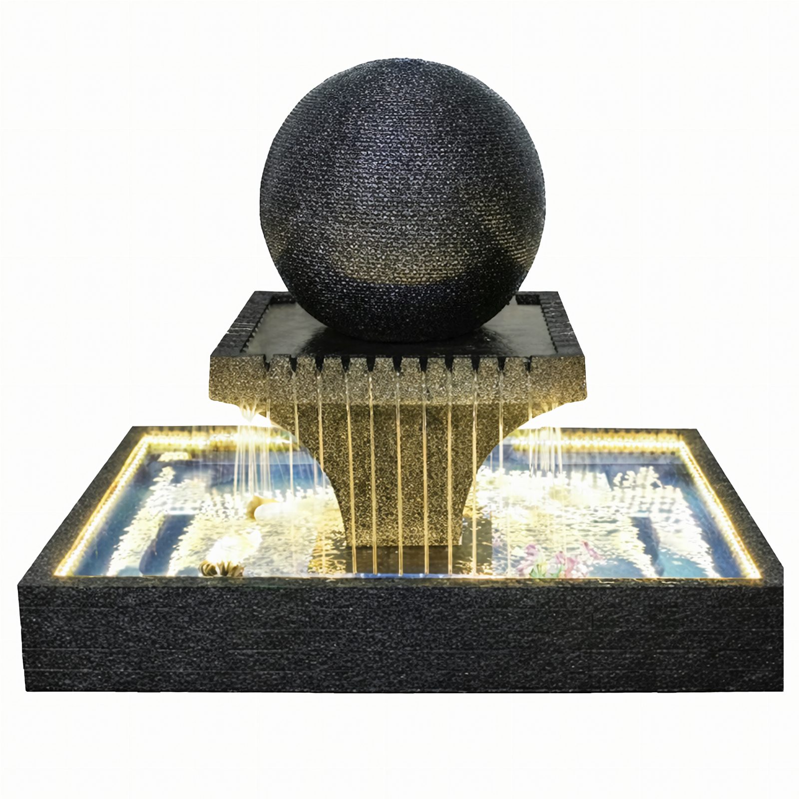 Fontanna Ogrodowa Duża Kula Wodna 140x140x120cm Dekoracja Tarasu Led 