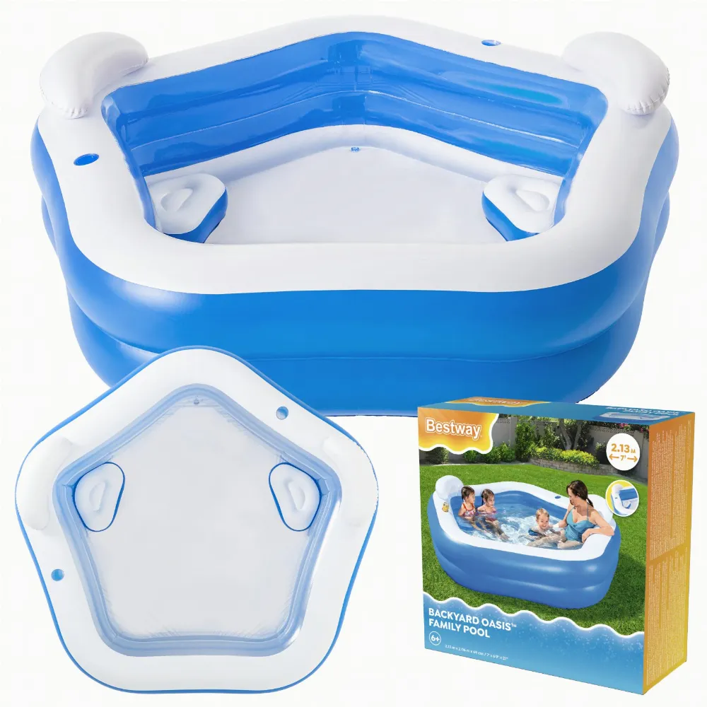 Bestway 54153 Basen Dmuchany Pięciokąt z Siedzeniami Ogrodowy 213x206x69cm 