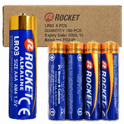 Baterie 45x4 Szt Alkaliczne Rocket LR03 AAA 1,5V LR3 Bateria Zestaw Paluszki 