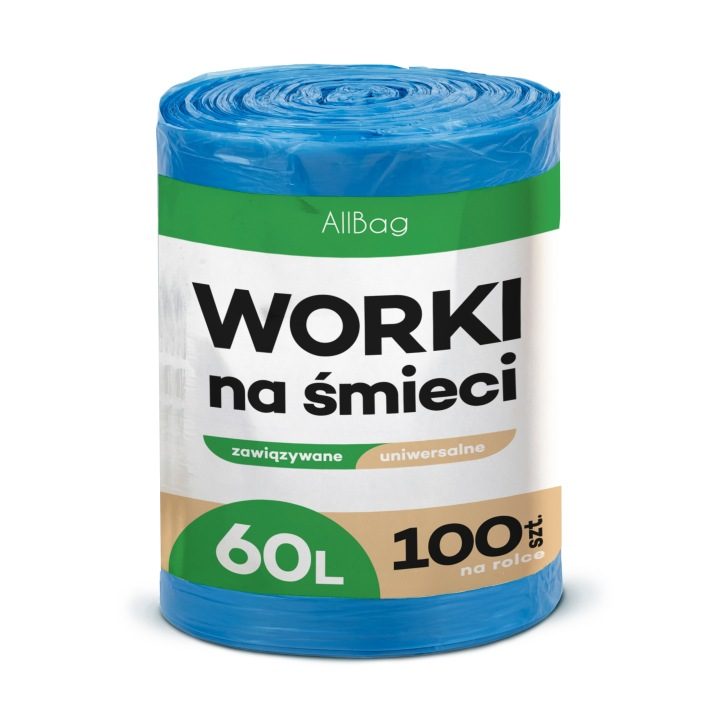 Worki na Śmieci 60L 100 szt. Uniwersalne Worki Wiązane Mocne Niebieskie 