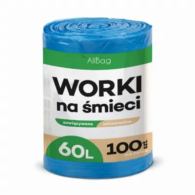Worki na Śmieci 60L 100 szt. Uniwersalne Worki Wiązane Mocne Niebieskie 
