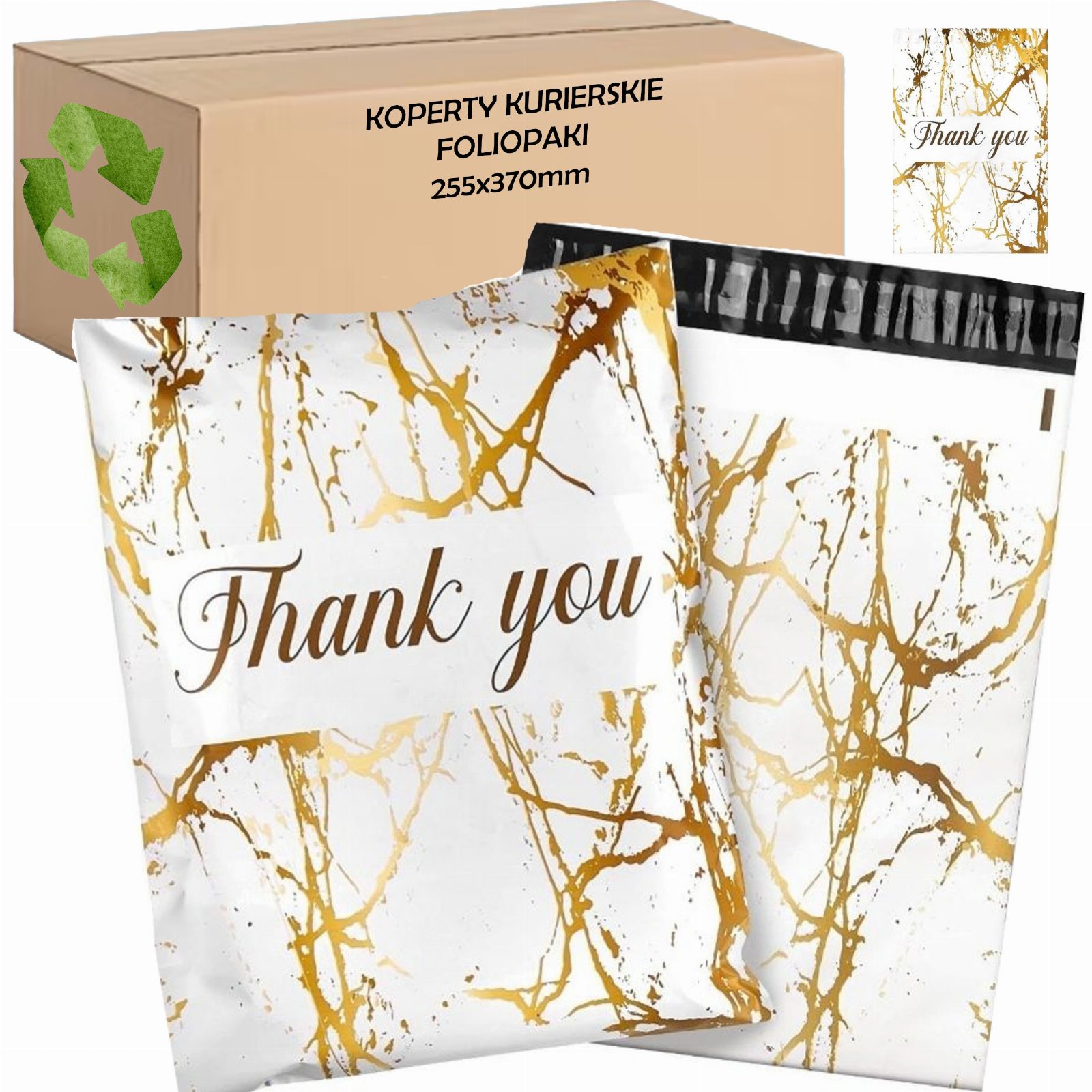 FOLIOPAKI KURIERSKIE MOCNE 255x370 ZŁOTY MARMUR THANK YOU 50szt