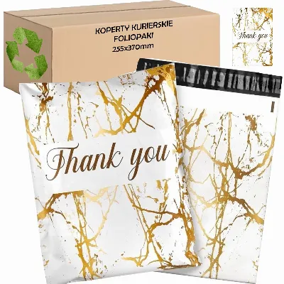 FOLIOPAKI KURIERSKIE MOCNE 255x370 ZŁOTY MARMUR THANK YOU 50szt