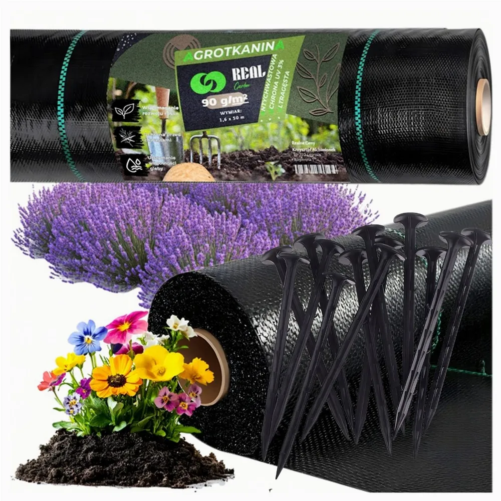 Agrowłóknina 90G 1,1x50m Czarna UV Agrotkanina Mata Antychwastowa + Kotwy