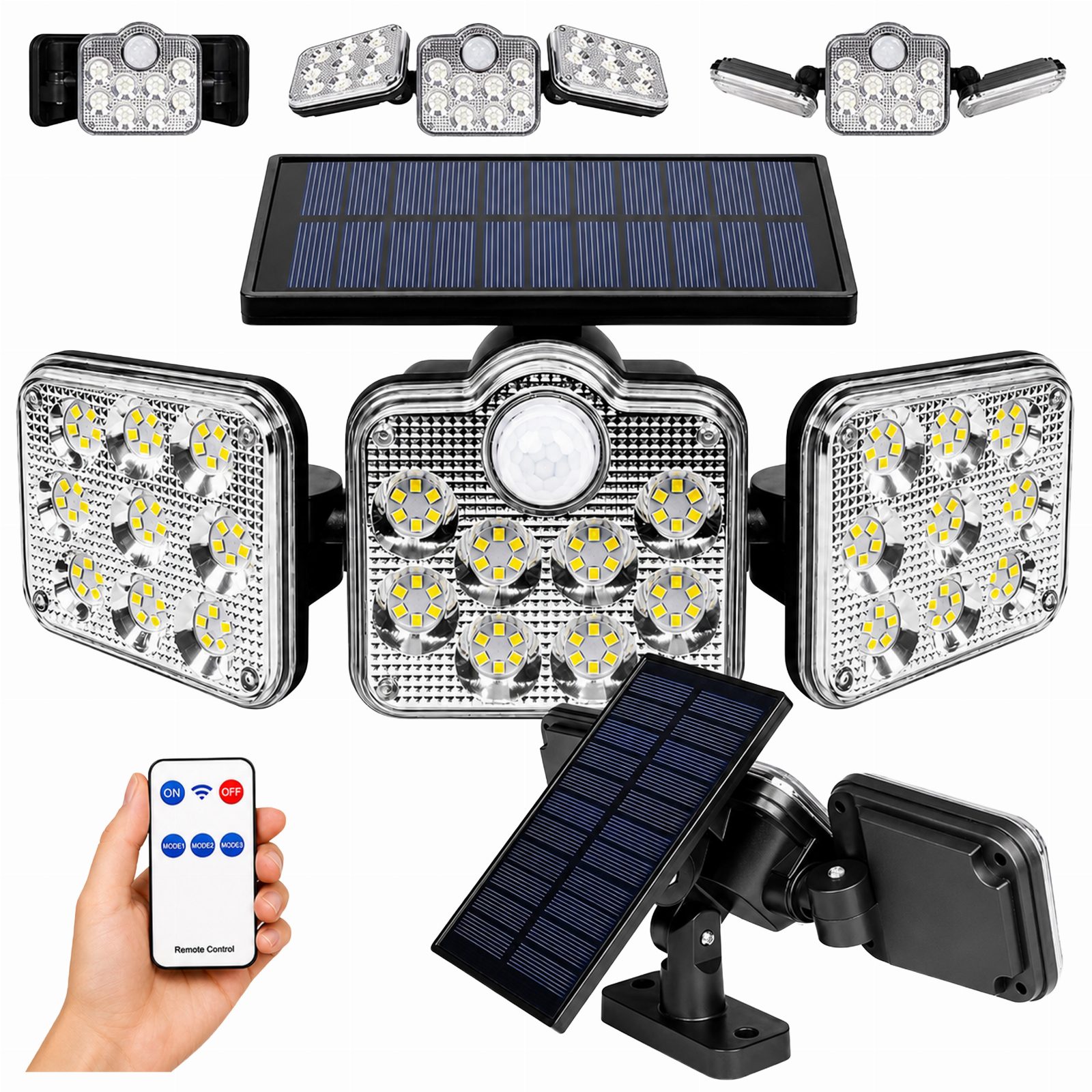 Lampa Solarna Ogrodowa 138 Led Zewnętrzna z Czujnikiem Ruchu Zmierzchu Pilot