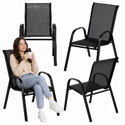 Krzesło Metalowe Nowoczesne Ogrodowe Wygodne na Balkon Taras Czarne 1 szt