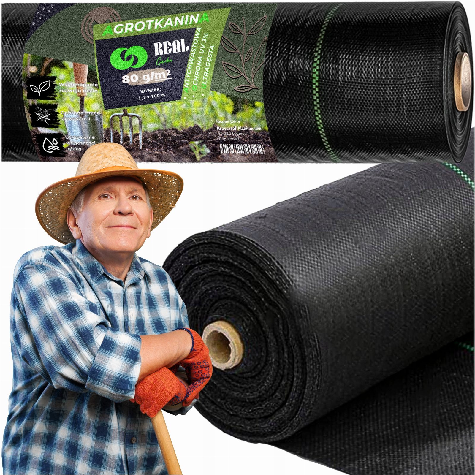 AGROWŁÓKNINA 80G 1,1x100m CZARNA UV AGROTKANINA MATA ANTYCHWASTOWA 