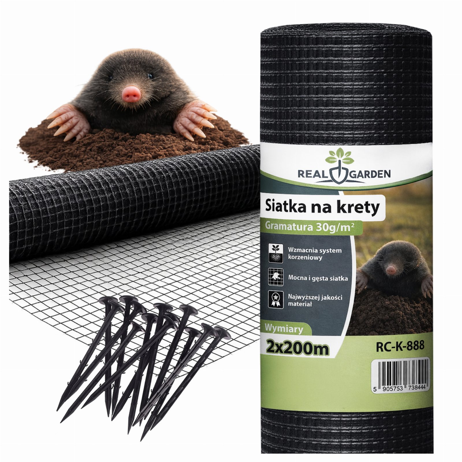 Siatka na Krety Przeciw Kretom Mocna 2x200m 30g Gęsta Wytrzymała + 100 Kotw