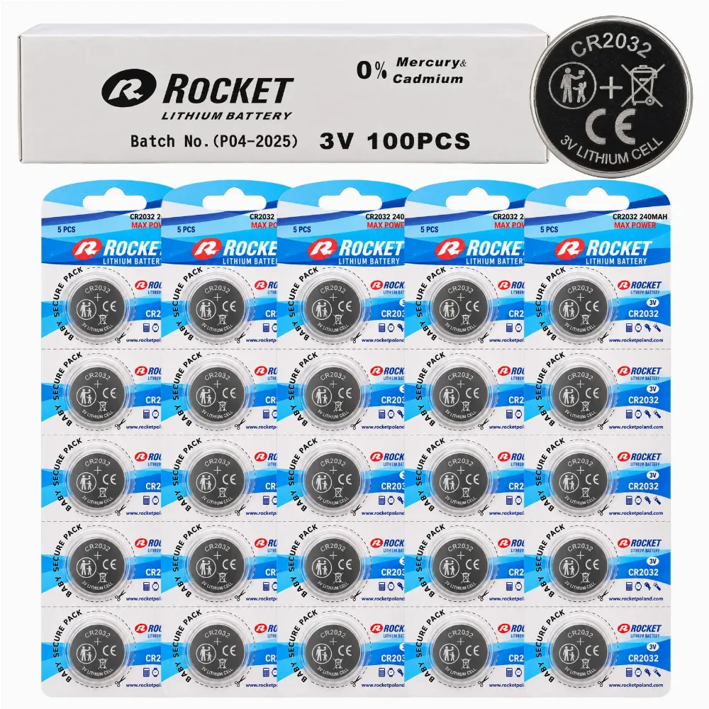 Baterie 20x5 Szt Litowa Rocket CR2032 3V 240mAh Bateria Guzikowa Zestaw 