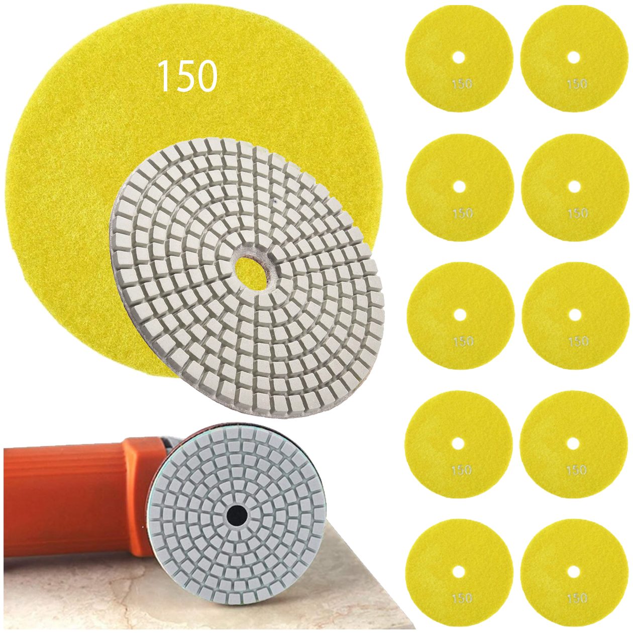 10x Tarcza Diamentowa Polerska 80mm do Szlifowania Gresu Płytek Na Rzep 150