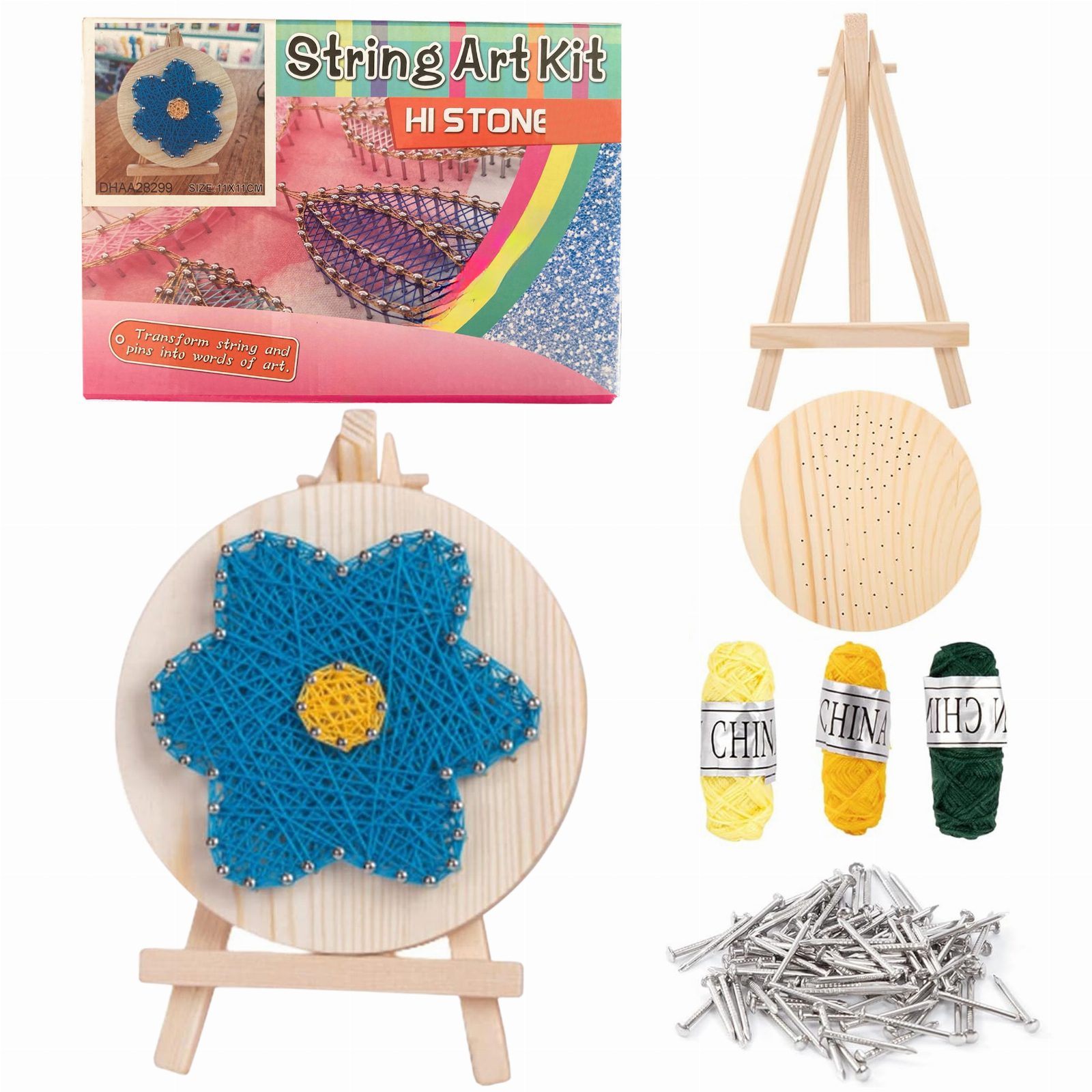 Zestaw Kreatywny Do String Art Dla Dzieci Ze Sztalugą Przeplatanka 11x11 cm