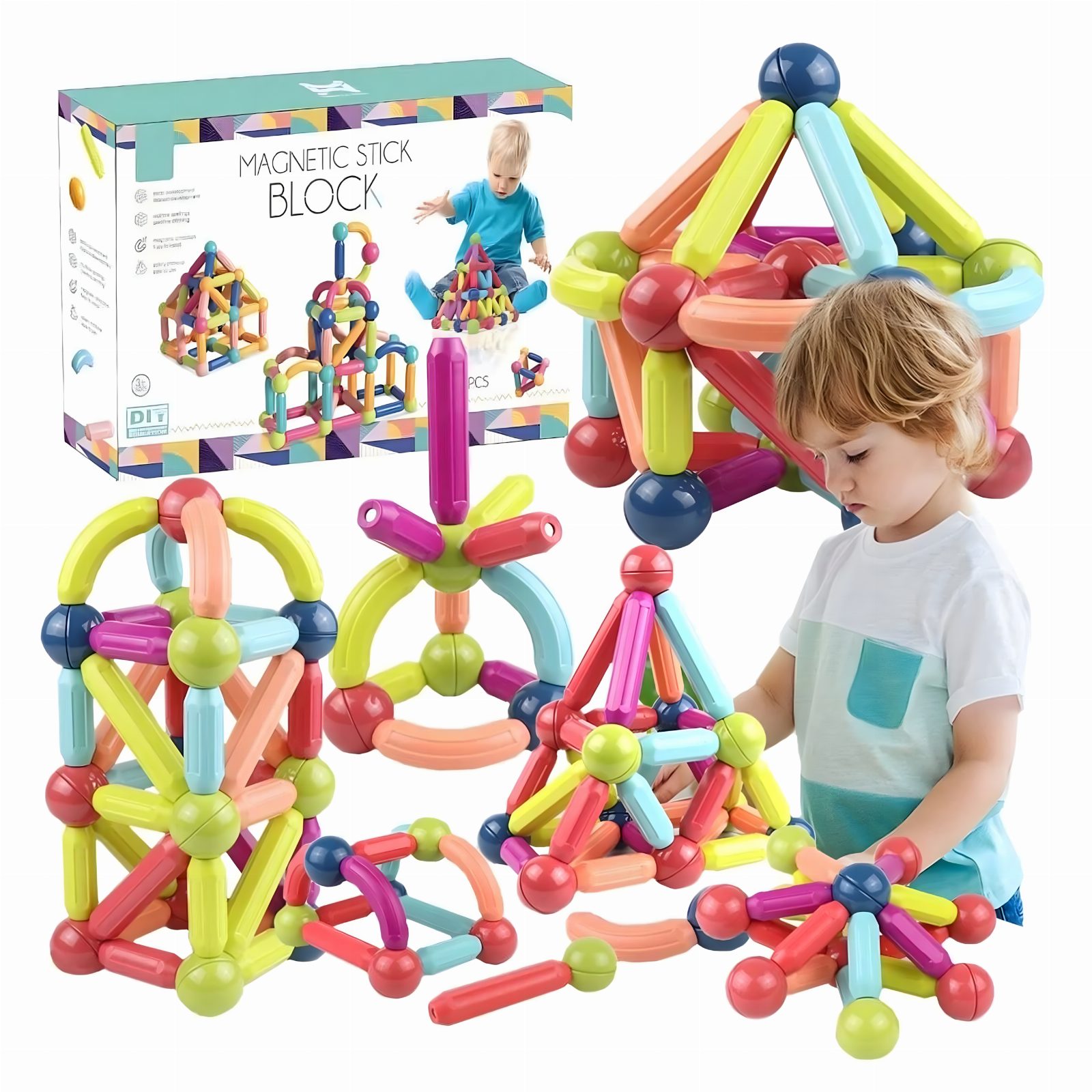 Duże Klocki Magnetyczne Edukacyjne Kreatywne Magnetic Sticks 120 Elementów 