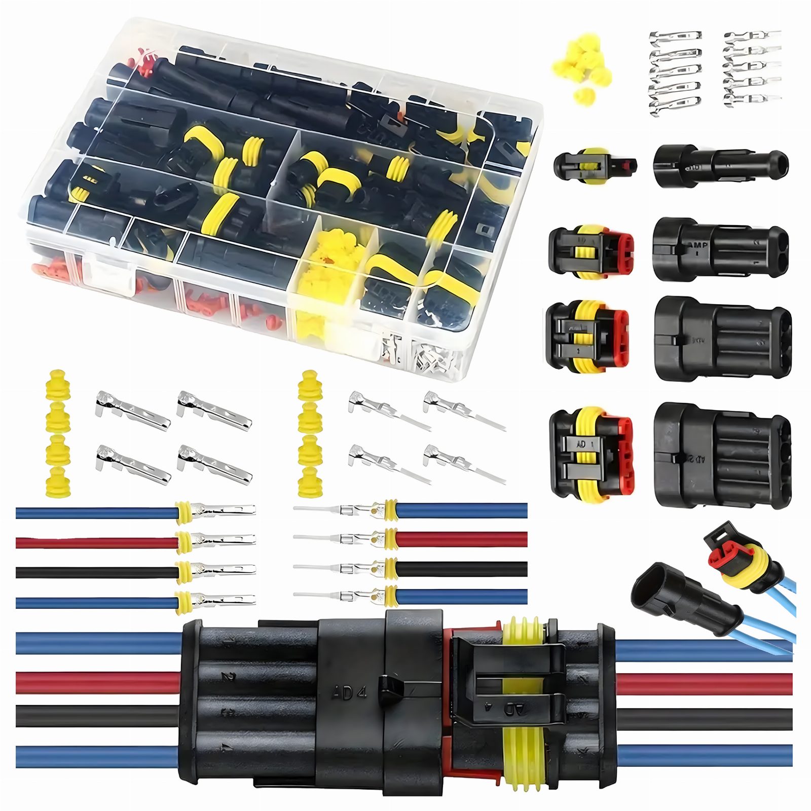 Kostka wtyk Wtyki Złącze Złącza Hermetyczne Elektryczne Zestaw 352 El. Etui