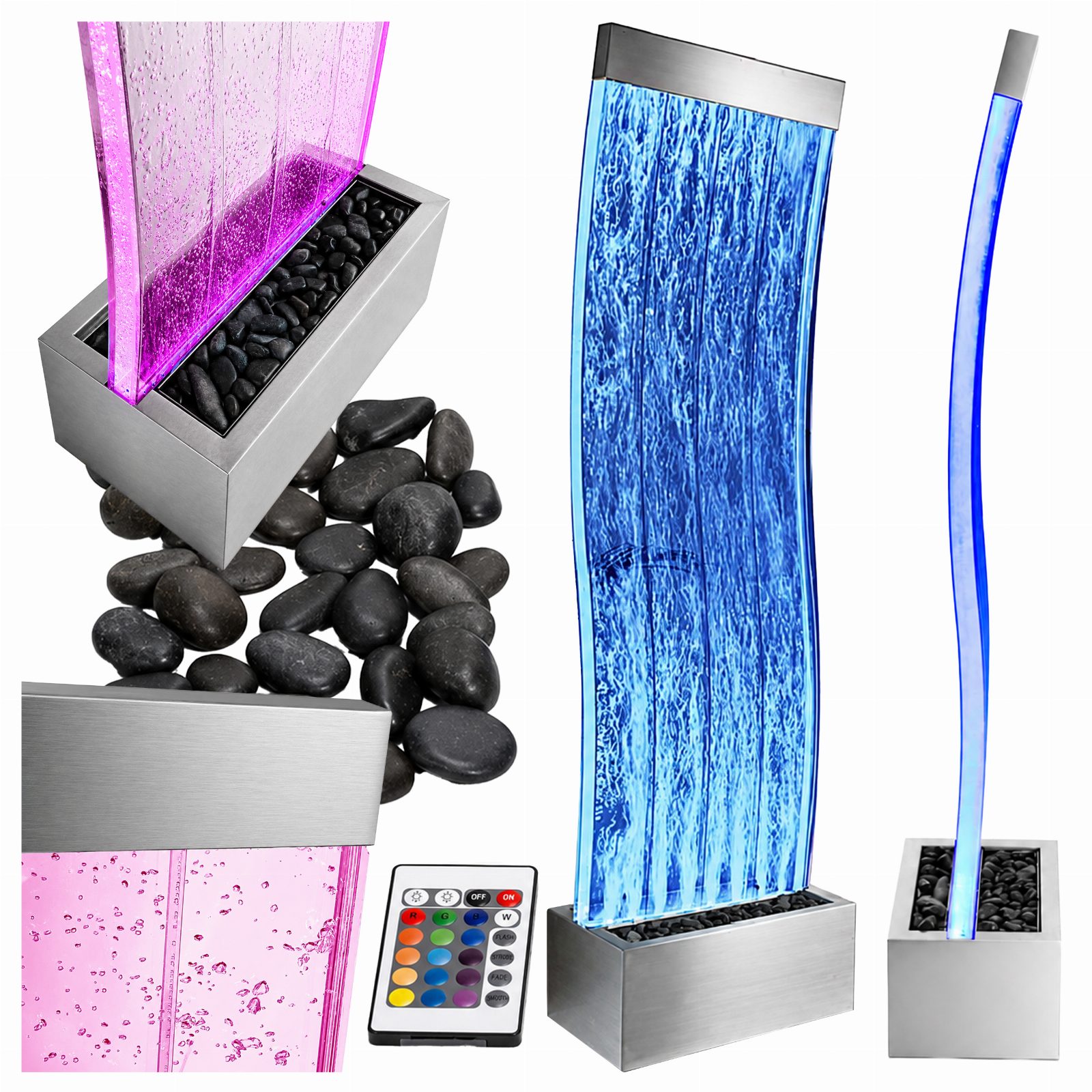 Wolnostojąca Ściana Ścianka Wodna Bąbelkowa Fontanna LED Kolory 183x50x28cm