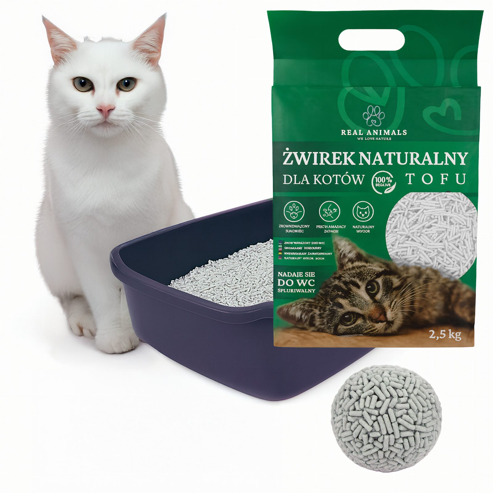 Żwirek Tofu dla Kota BIODEGRADOWALNY Ekologiczny 100% Naturalny 2,5kg 5l