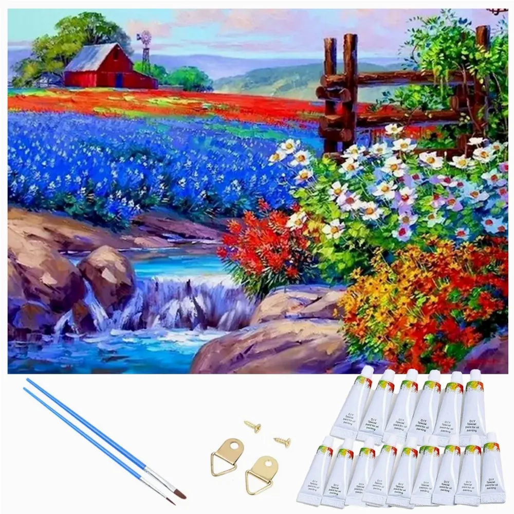 MALOWANIE PO NUMERACH OBRAZ Z RAMĄ  DIY ZESTAW PĘDZLE FARBY PŁÓTNO 30x40