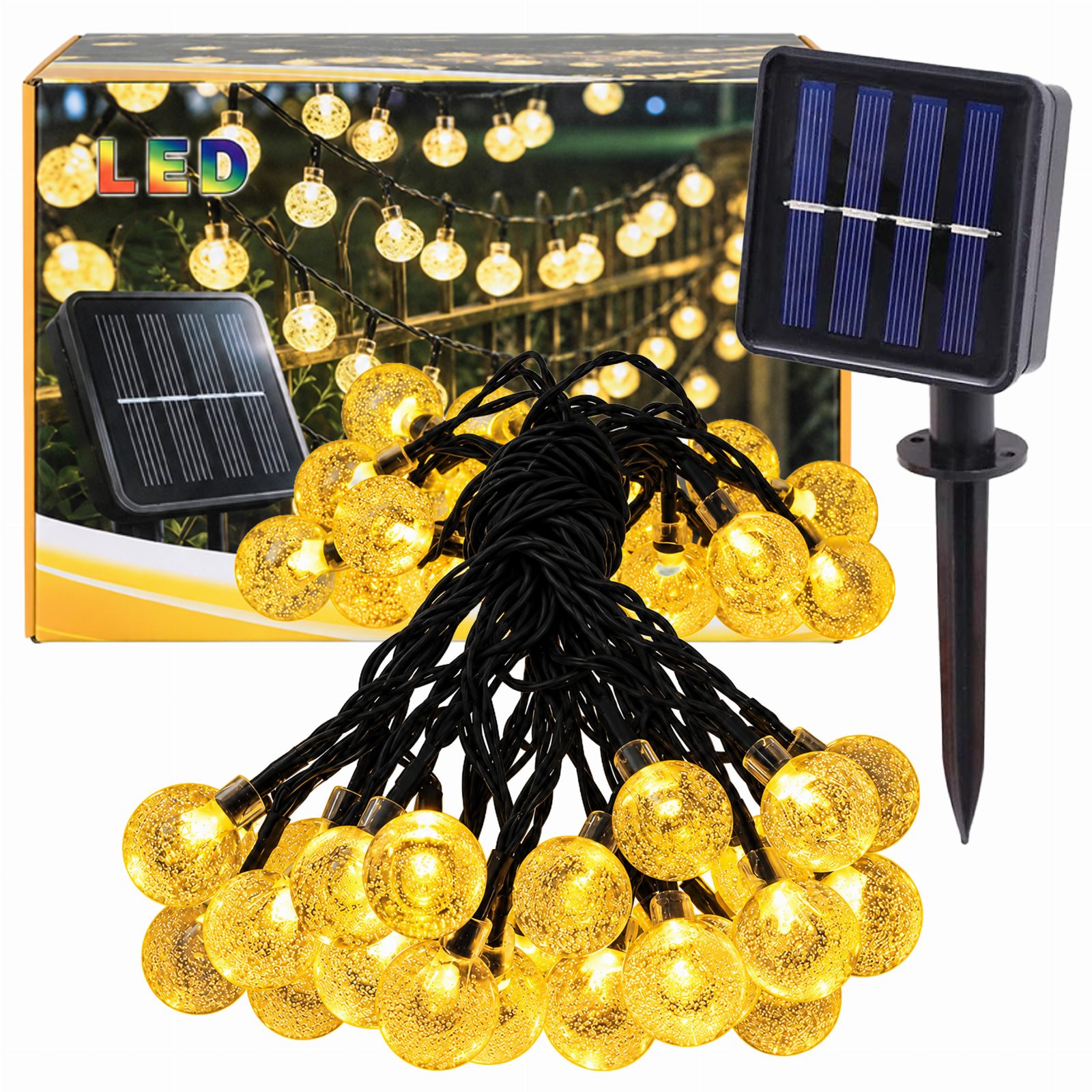 Girlanda Świetlna Kulki Ogrodowa Świąteczna Solarna 50 Led Łańcuch 7,5m