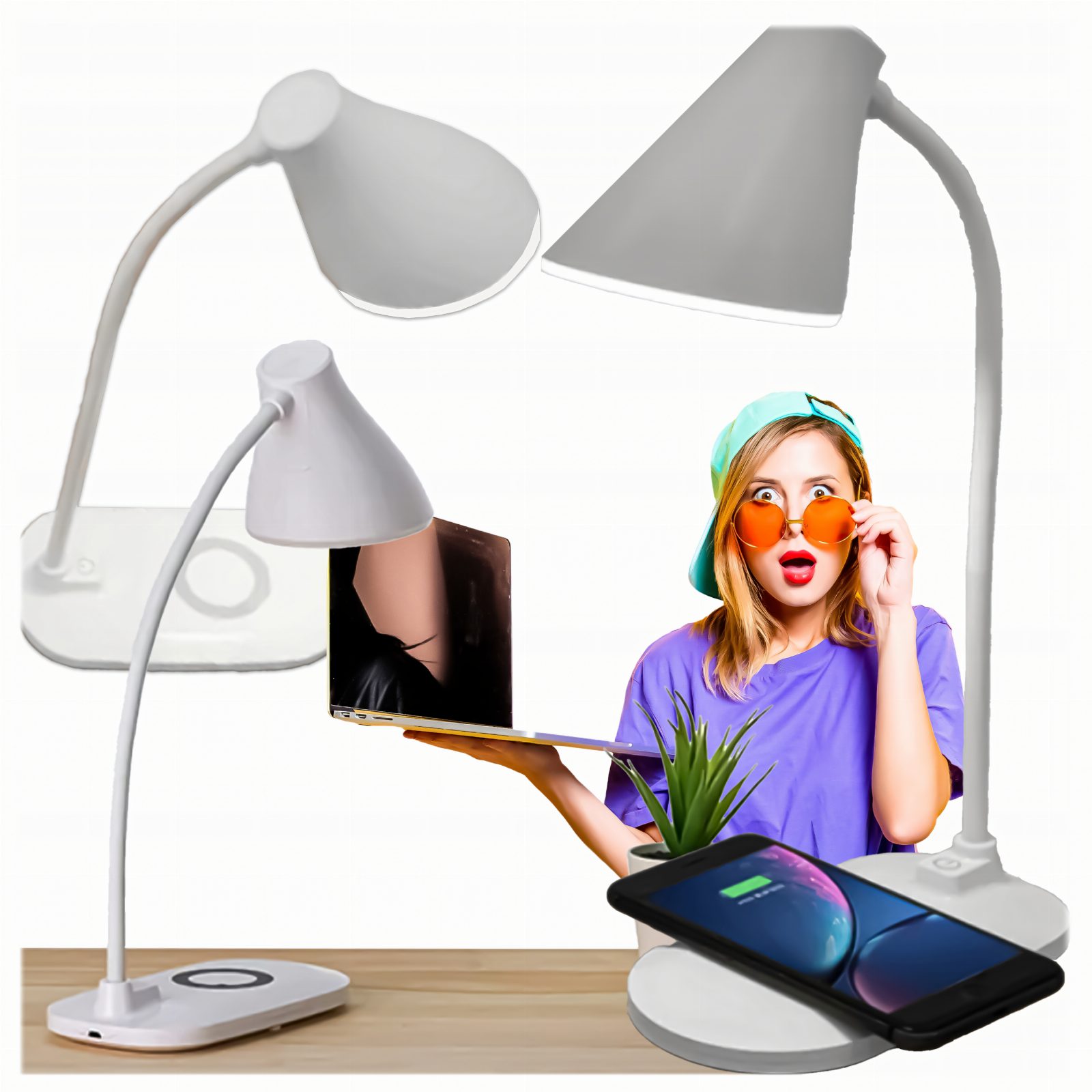 Lampka LED na Biurko Biurkowa Szkolna 3 Tryby Ładowarka Indukcyjna QI USB