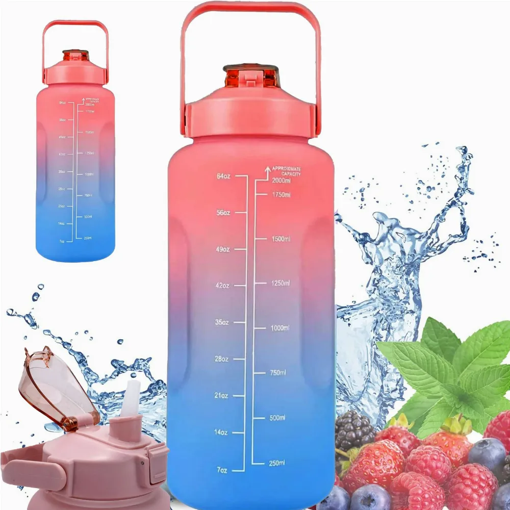BUTELKA MOTYWACYJNA BIDON NA WODĘ 2000ml 2l ZE SŁOMKĄ Z UCHWYTEM MIARKĄ 