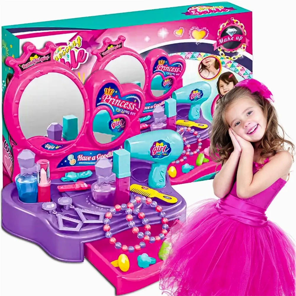 TOALETKA DLA DZIEWCZYNKI RÓŻOWA STUDIO MAKIJAŻU AKCESORIA PRINCESS 