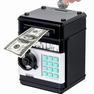 SKARBONKA SEJF BANKOMAT NA MONETY BANKNOTY + PIN KOD HASŁO ŚWIATŁO DŹWIĘK