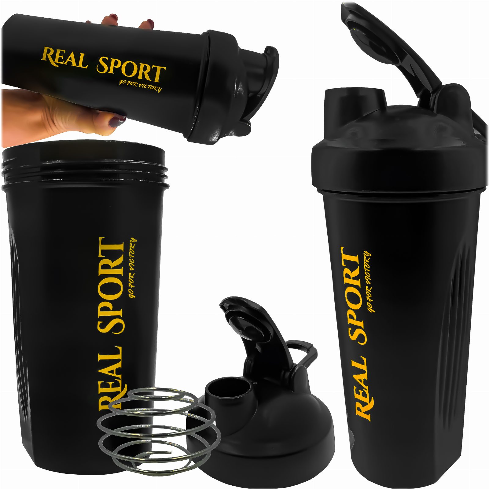 SHAKER SZEJKER CZARNY 600 ml SZCZELNY ZE SPRĘŻYNĄ