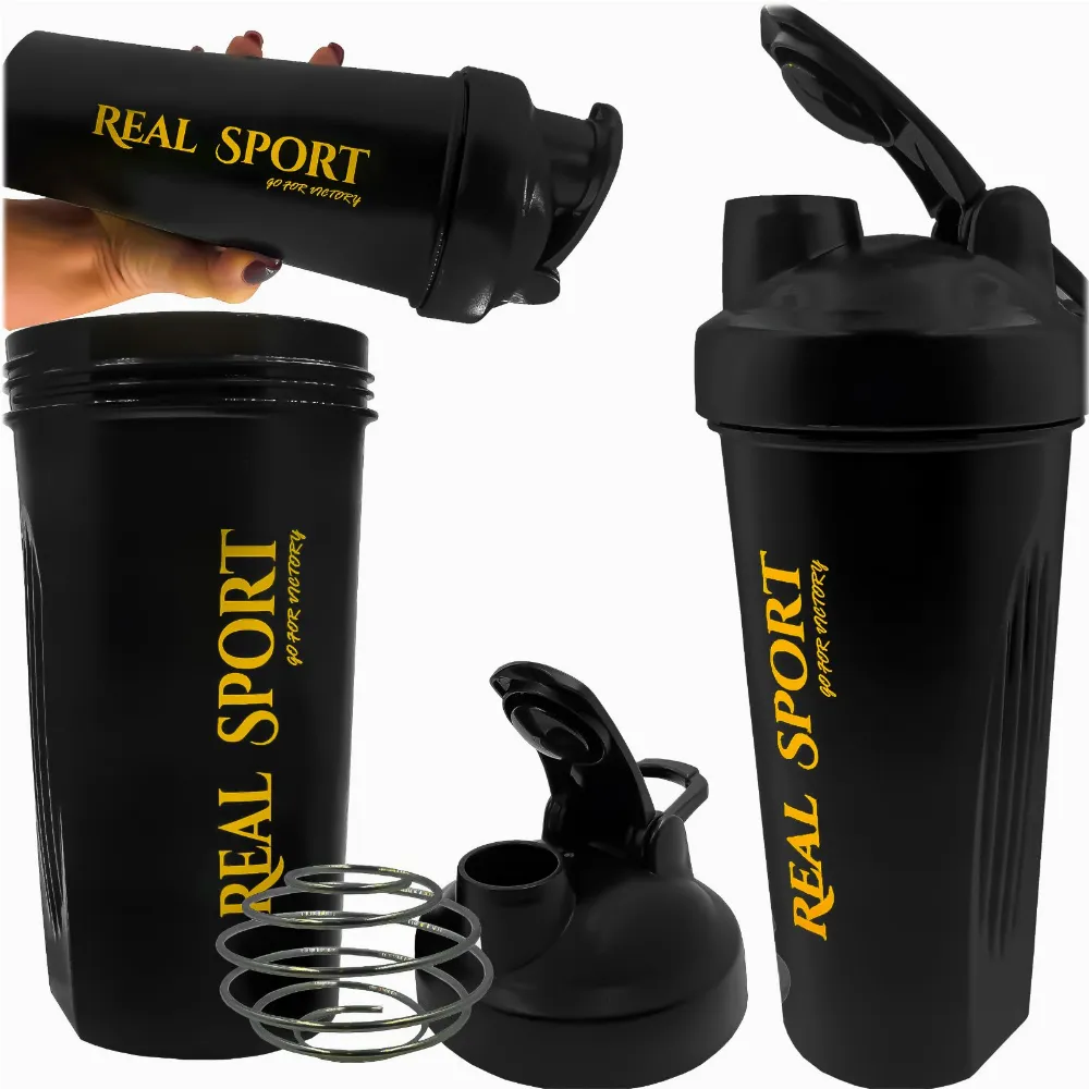 SHAKER SZEJKER CZARNY 600 ml SZCZELNY ZE SPRĘŻYNĄ