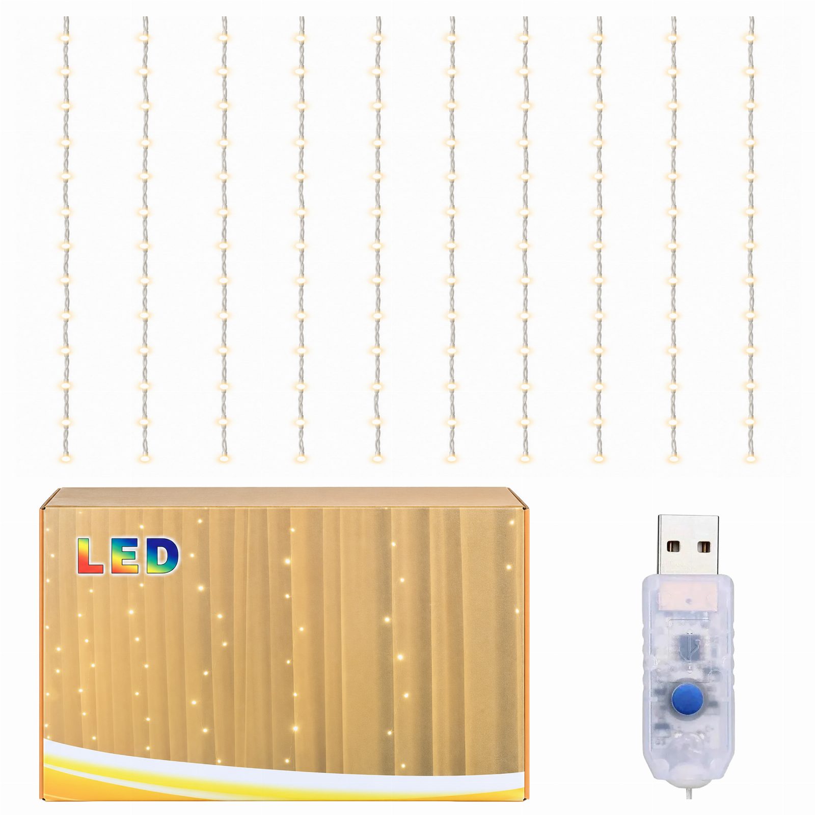 Kurtyna Świetlna Lampki Choinkowe 300 Birlanda Biała Ciepła USB Ozdoba 3m