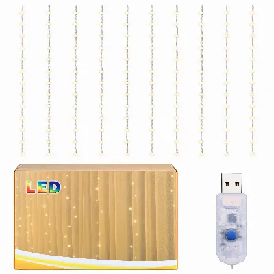 Kurtyna Świetlna Lampki Choinkowe 300 Birlanda Biała Ciepła USB Ozdoba 3m