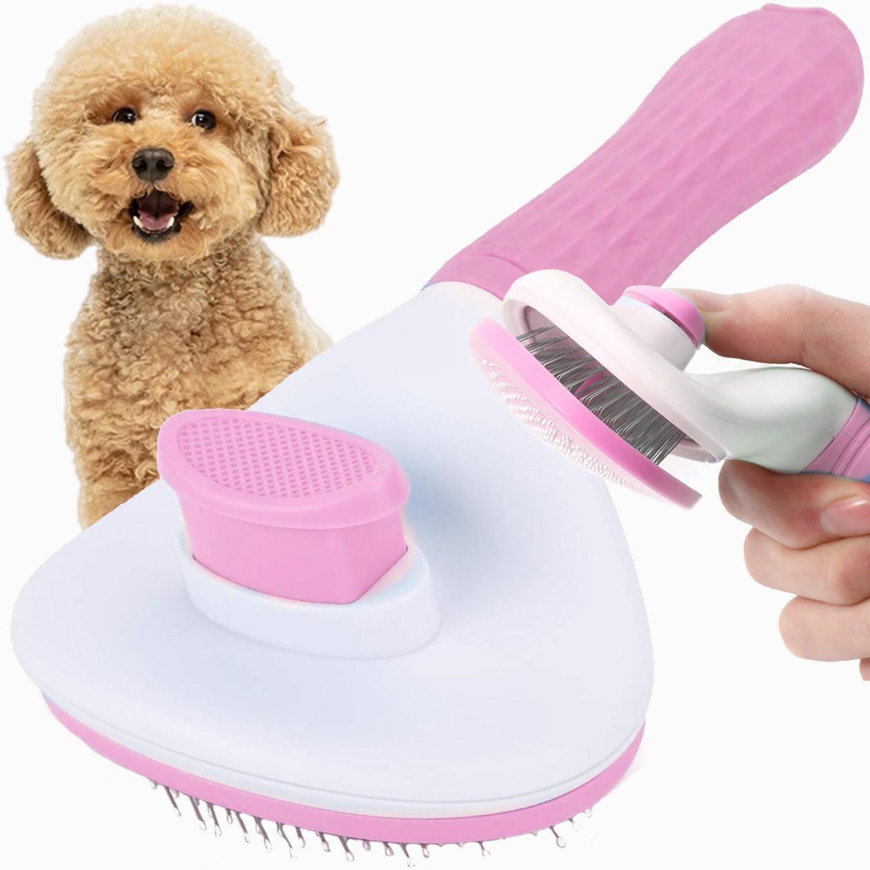 SZCZOTKA DO SIERŚCI DLA PSA KOTA SAMOCZYSZCZĄCA ERGONOMICZNA GRZEBIEŃ 