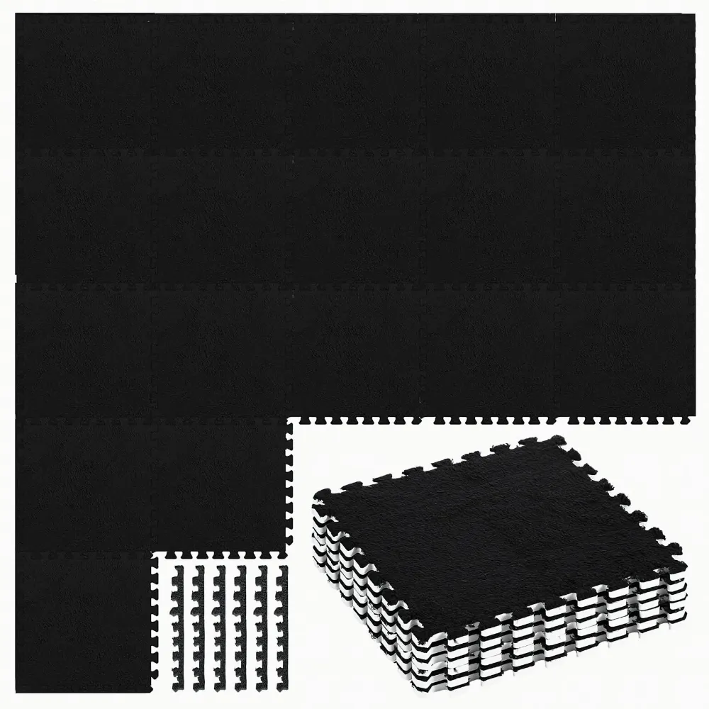 12x Puzzle Piankowe EVA Mata Pluszowa Dywan Podłogowa Czarne 30x30cm