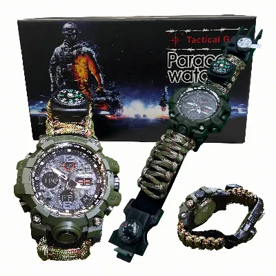 Zegarek Survivalowy Wojskowy 8w1 Nóż Krzesiwo Kompas Paracord Bransoletka