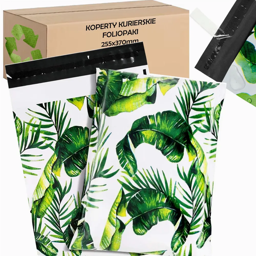 FOLIOPAKI KURIERSKIE MOCNE KOPERTY 255x370 ZIELONE LIŚCIE 50szt