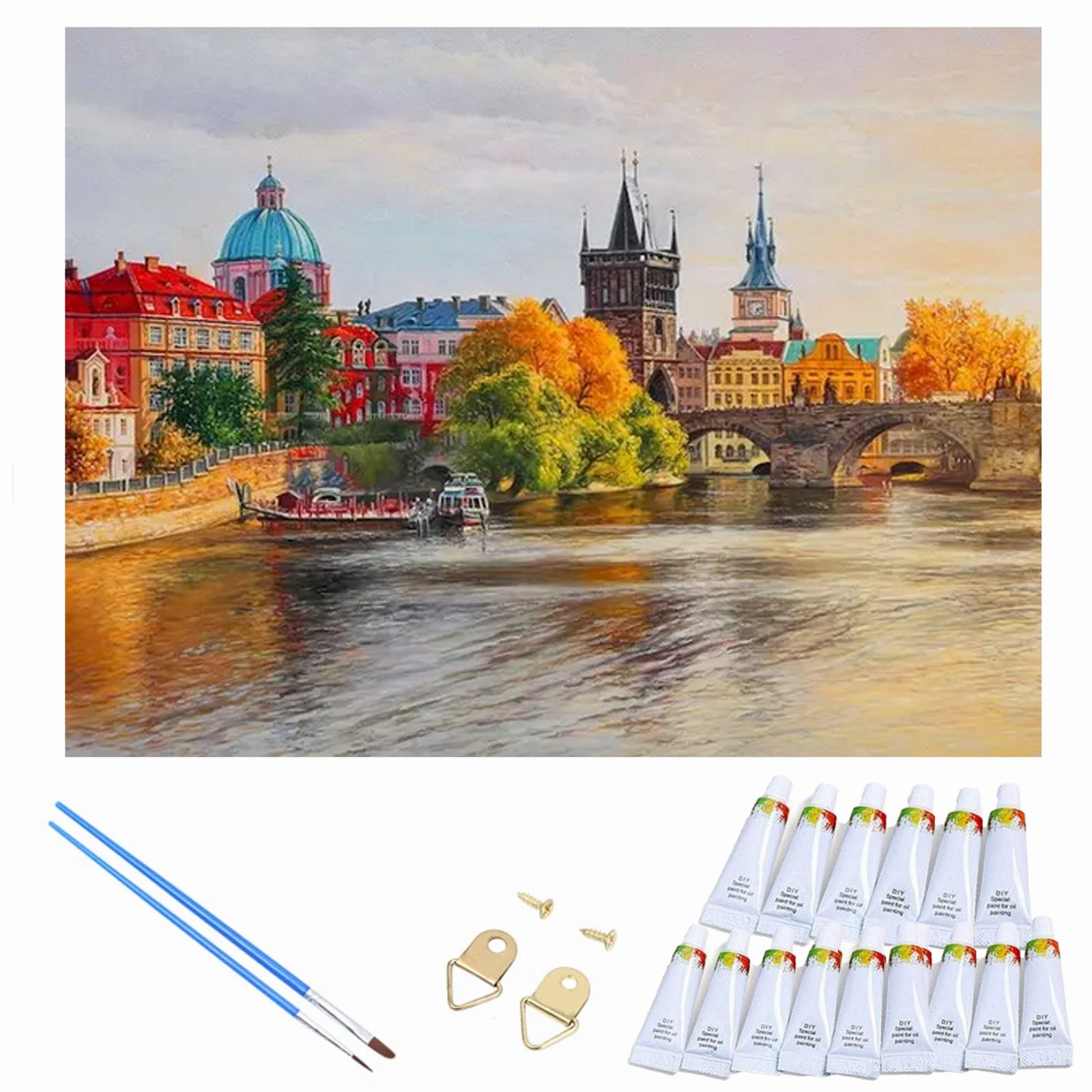 MALOWANIE PO NUMERACH OBRAZ Z RAMĄ  DIY ZESTAW PĘDZLE FARBY PŁÓTNO 30x40