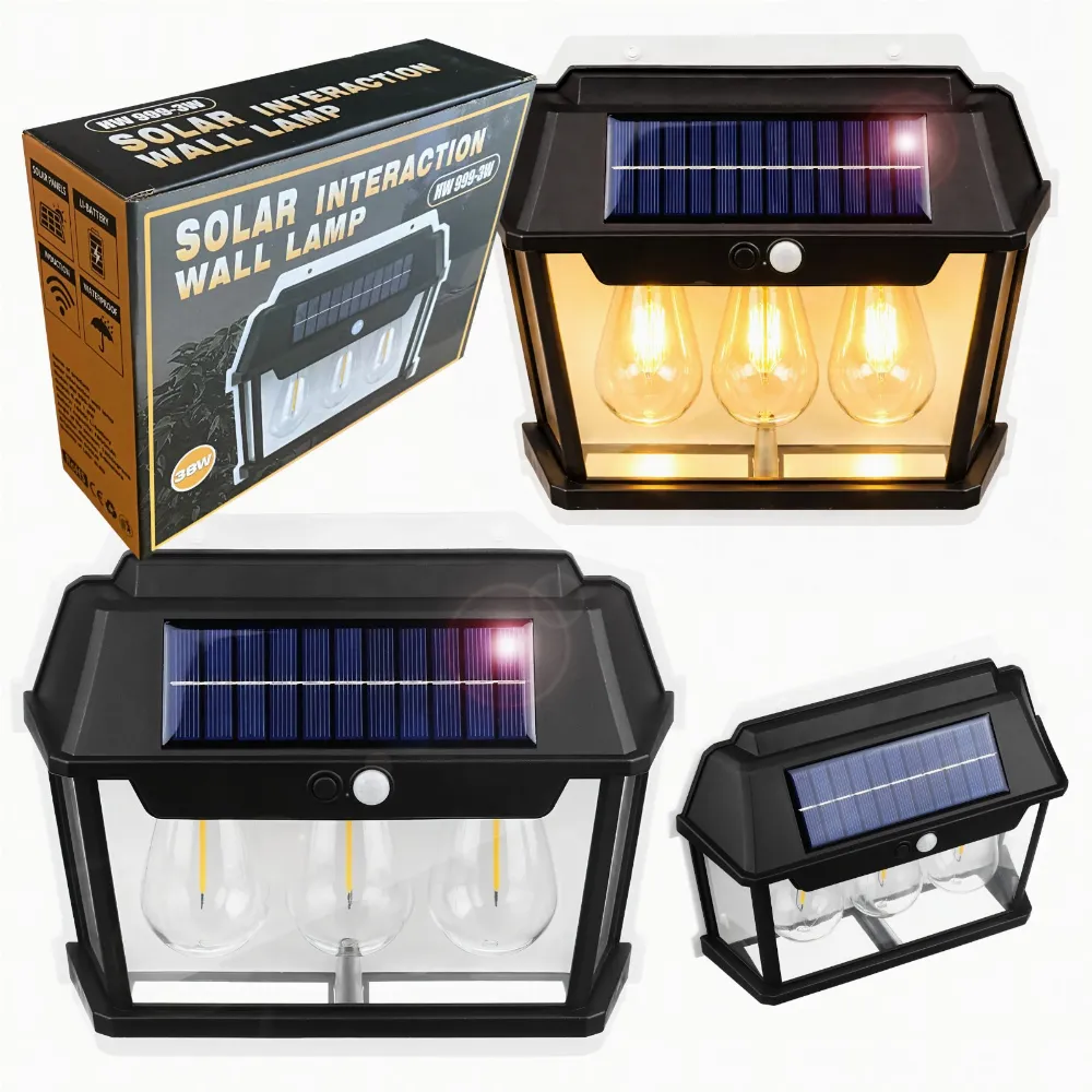 Lampa Solarna Led Potrójna Kinkiet Ogrodowy Elewacyjny z Czujnikiem Ruchu 